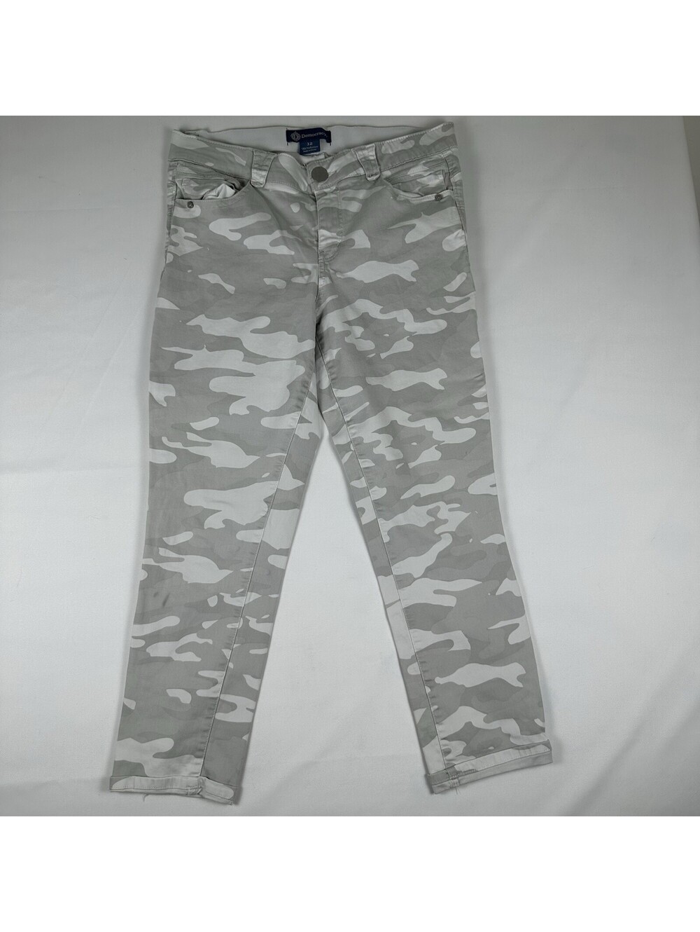 Democracy Ab Solution Jeans Size 12 Gray Camo Skinny Ankle Cuffed Stretch